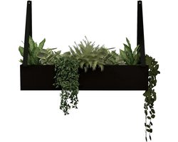 Handles and more® Muurplanter - Staal: Zwart / leren banden: Zwart - plantenbak - plantenhanger