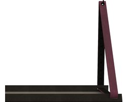 Handles and more -  Stalen wandplank zwart 70cm + leren plankdragers Bordo