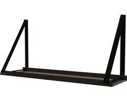 Handles and more -  Stalen wandplank zwart 70cm + leren plankdragers Zwart