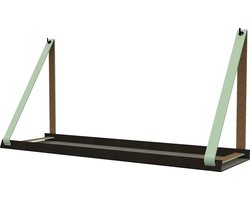 Handles and more -  Stalen wandplank zwart 98cm + leren plankdragers Mint