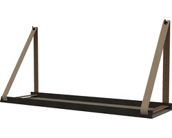 Handles and more -  Stalen wandplank zwart 98cm + leren plankdragers Taupe