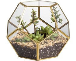Handmade bloempot goud messing tafelblad geometrische pentagon bolvorm open terrarium voor varens mos vetplanten lucht plantenhouder glas display plantenbak (planten niet inbegrepen)