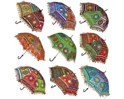 Handmade Multi Colored Bohemian Umbrella - Unique Cotton Parasol with Embroidery