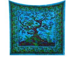 Handmade Queen Size Vogels En Dieren Turkoois Boom Tapestry Indiase Tapestry Muur Opknoping Hippie Strand Deken Tapestry 100% Katoen Thuis Bed Sheet Boheemse Tapestry (Ontwerp Q3)