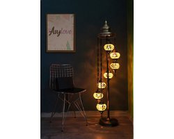 Handmade Turkse lamp - vloerlamp met 7 bollen - mozaïek in warm geel en oranje-rood - unieke decoratie