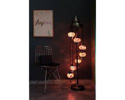 Handmade Turkse lamp - vloerlamp met 7 bollen - multicolour - unieke mozaïek design