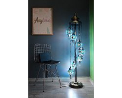 Handmade Turkse staandelamp 7 bollen Oosterse vloerlamp mozaïek blauw