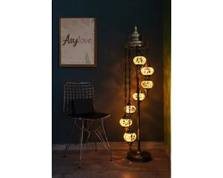 Handmade Turkse staandelamp 7 bollen Oosterse vloerlamp mozaïek multicolour geel