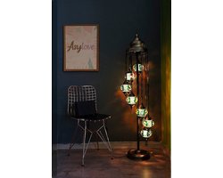 Handmade vloerlamp - Turkse staandelamp 7 bollen - Mozaïek multicolour groen - Unieke decoratie met warme kleuren