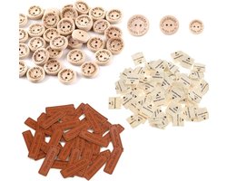 Handmade With Love Labels - 300pcs - Textile Labels - Leather Labels - Wooden Buttons - Fabric Labels - DIY Crafts - Sewing Accessoires