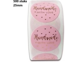 Handmade With Love stickers 500!! stuks! - Sluitstickers - Sluitzegel - Gebak - Koekjes - Sieraden - Small Business - Envelopsticker - Traktatie zakje - Cadeau - Cadeauzakje - Kado - Chique inpakken - Feest