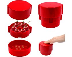 Handmatig, verwijderaar, kersenontpitter met opvangbak, ontpitter voor kersen, olijven, pruim, keukengereedschap, snel verwijderen, fruitstenen (rood)