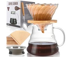 Handmatige glazen koffiezetter met 500ml koffiekan en 40 papieren filters