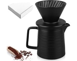 Handmatige Koffiezetter met 450ml Capaciteit, Porselein Koffiefilter en 100 Papieren Filters voor Thuis, Kantoor en Kamperen