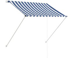 Handmatige Luifel - Uittrekbaar - 150x150 cm - Blauw en Wit - UV-bestendig & Waterafstotend - Zonnescherm voor Balkon, Terras en Tuin