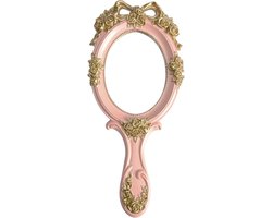 Handspiegel - Make-Up Spiegel - Spiegeltje - Kappersspiegel - Reisspiegel - Reisspiegel - Zakspiegel - Compact - Spiegeloppervlak - Draagbare Vintage Spiegel met Handvat - Roze