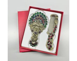 Handspiegel - unieke kam set - antieke handspiegel - antieke draagbare peacock make-up spiegel - metalen vanity spiegel - decoratieve cosmetische spiegel