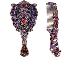 Handspiegel - Vintage Handspiegel en Kam - Zinklegering - Luxe Make-up Spiegel - met Strass Stenen & Vlinder Design - Compacte Spiegel - voor Kaptafel, Tas & Reizen - Uniek Cadeau