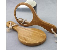 Handspiegel - Zakspiegel - Make-up Spiegel - Houten Spiegel met Handvat - Spiegel met Ophangkoord - Cadeau