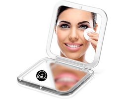 Handspiegel - Zakspiegel - Reisspiegel - Make-upspiegel - Handspiegel 15x vergrotend - 8.5x8.5 cm - Handspiegel - Handzaam - Vierkant - Geschikt voor bijwerken, het dragen van contactlenzen en het monitoren van de huidconditie- Wit