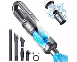 Handstofzuiger - draadloze autostofzuiger 120 W 9500 PA - draagbaar - stofzuiger met ledlamp - diverse accessoires - opbergtas - voor huis auto tafel - zilver As stofzuiger