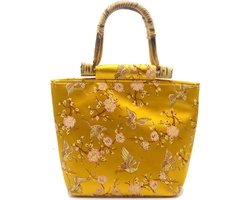 Handtas – Japanse stijl - kraanvogels - schoudertas – vakje – rits – afsluiten - print – geel – hip – trendy – tijdloos – chique – cadeau – geschenk – feest – feestdagen – verjaardag – dames – vrouwen – unisex