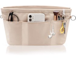 Handtas organizer - Bag in Bag - 13 vakken- Tasorganizer - Tas Organizer - 26 x 10 x 19 cm - Beige - Maat M