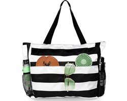 Handtas - Strandtas met Ritssluiting - Grote Bad Tas voor Familie - 43x15x38 cm - Opvouwbaar en Waterdicht - Zwart-Wit