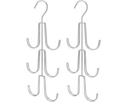 Handtassenorganizer met 6 haken - tassenhanger - sjaalhanger - hangende opberghouder - tassen - sjaal - stropdas - zilver - opbergsysteem - handige accessoire - geschikt voor kledingkast - handige opberger - garderobe organizer