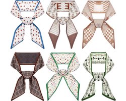 Handtassjaal Set van 6 - Modieuze Zijden Sjaals voor Dames met Tassen Accessoires - Licht en Comfortabel - Hals-accessoires - Portemonneesjaal