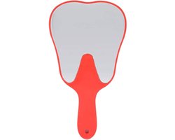 Handvat Tandheelkundige Spiegel 4 Kleuren Modieuze Tand Vormige Spiegel Nuttig Leuke Plastic Handvat Tand Tandheelkundige Zorg Hand Spiegel Tool Examen Mond Vergrootglas (Rood)
