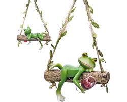 Hangdecoratie Kikker - Tuinornament Schommelend - Buiten Decoreren - Weerbestendig Design - 94 x 113 x 94 cm - Groen