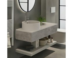 Hangend Badkamermeubelset met Moderne Wastafel in Betonlook Grijs