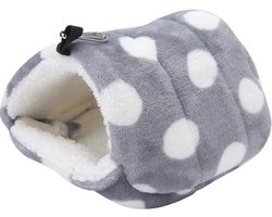 Hangend Bed Winter Warm Flanel Nest - Hamster Kooi - Kleine Huisdier Hangmat Huis - Eekhoorn Suikerzweefvliegtuig Cavia - Grijze Grote Stip L