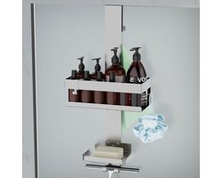 Hangend Doucherek Roestvrijstaal Zonder Boren - SUS304 Douchemand Doucheplank - Frameloze glazen deur - 12 mm - Zilver-2