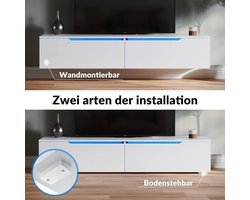 Hangend en Vloerstaand TV-meubel Urbanhome LumaLux – Lowboard 160x35x30 cm – Hoogglans wit – LED-verlichting met 12 kleuren – Modern tv-board, televisiekast, tv-rek en televisietafel