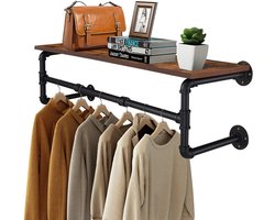 Hangend - Kleding Hangers - Wandkapstok - Met Plank - Garderoberek - Industrieel - 100x25x22CM