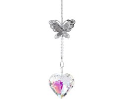 Hangend Kristallen Hart Ornament - Vlinder Suncatcher Raamdecoratie - Interieur Verfraaien - Metaal en Kristal Details - 335 cm Lengte