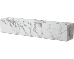 Hangend Lowboard - Tv-meubel Wandmontage - Opbergen Entertainment - Marmerlook Design - 160 x 30 x 30 cm - Wit