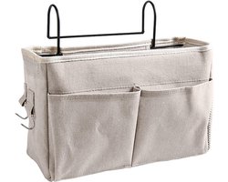 Hangend Nachtkastje met Bedopbergvak en Tashouder - Katoenen Linnen - Wit