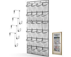 Hangend schoenenrek - met 24 gaasvakken en 4 haken - Opbergrek voor over de deur - Opbergzakken - Opbergnetten - Ademende opbergtas - Decoratieve accessoires - Woonaccessoires - voor schoenen, accessoires, kledingkast, slaapkamer en kleine spullen