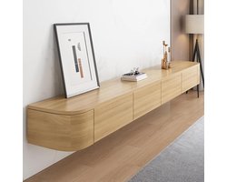 Hangend TV-Meubel 140 x 24 x 20 cm – Zwevend TV Lowboard van Massief Hout in Rustiek Bruin met Lades en Open Vakken – Moderne Woonwand & Media Meubel – Pauwhome