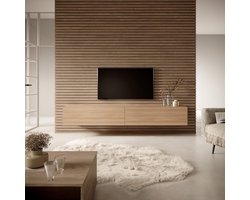 Hangend TV-meubel 200 cm Eiken – Minimalistisch Wandkast Sideboard Opbergkast voor TV tot 75" – 200x36x30 cm – Abkantoor