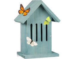 Hangend vlinderhuis - insectenhotel voor tuin en balkon - vlinderkast om op te hangen - 255 x 185 x 12 cm - turkoois