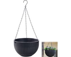 Hangende bloempot - Hangende plantenmand - Hangende pot voor pothos - Spinnenbloempot - Woondecoratie - Geschikt voor huis, tuin en terras - Zwart - 16,5 x 11 cm - Ophangketting 38 cm