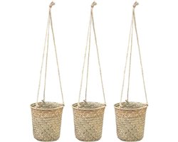 Hangende bloempot van zeegras - gevlochten plantenpot voor kruiden, bloemen en planten - perfect voor balkon, Pasen, bruiloft, verjaardag en feest - wanddecoratie en tuindecoratie - lentedecoratie