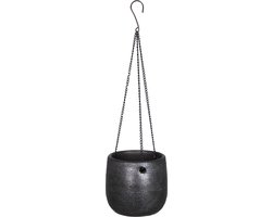Hangende bloempot/plantenpot aan ketting met diameter 16 cm en een hoogte van 14 cm in de kleur industrieel zwart - keramiek