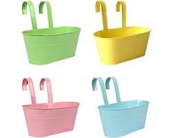 Hangende bloempotten voor balkon en tuin - set van 4 stuks - metalen plantenbakken met afneembare haken - 27 cm - geschikt voor buitenplanten
