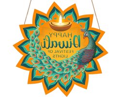 Hangende deurborden voor Diwali - Pauwdecoraties en Indiase Deepawali teken - Houten deurdecoratie voor thuis - Festival van Licht viering