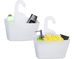Hangende Douchemandjes Set 2 Stuks - Ophangbaar Douchestang Mand Rekje Met Haak - Hangend Badkamer / Douchemand Badkamermand Shampoo Houder Met Ophanghaak - Douche Mandje Ophangen zonder Boren en Schroeven - wit